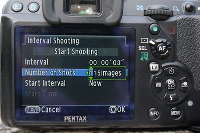 Interval Shooting Menu - Pentax K5
For time lapse article
